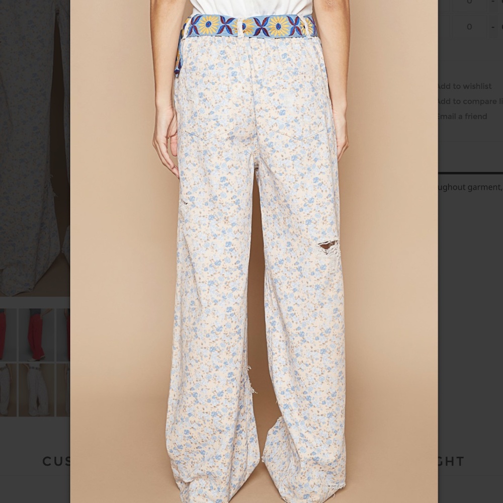 16. NWOT POL Floral Wide Leg Jeans - Blue and Cream - Picture 4 of 6